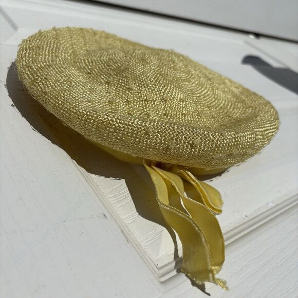 Roberta Bernays Hat Womens Yellow Antique Vintage Lace Top Round - Picture 10 of 11